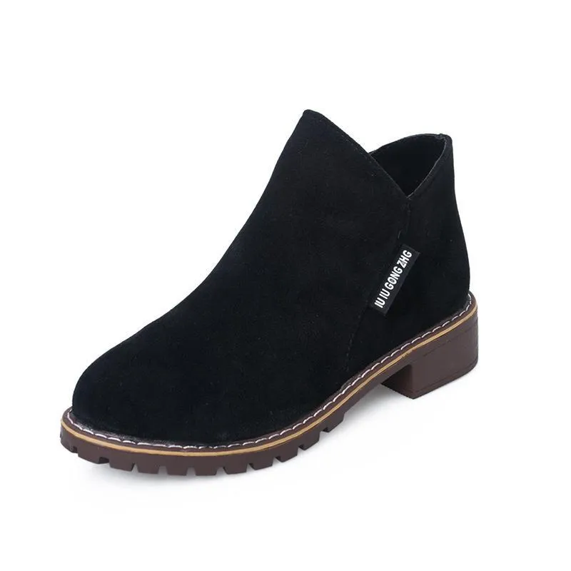 Chicvane Womens Suede Flat Heel Boots Zipper Closure Ankle Boots