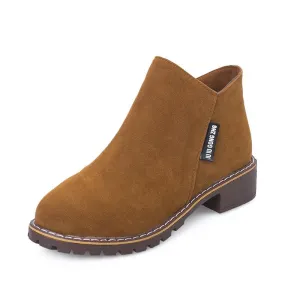 Chicvane Womens Suede Flat Heel Boots Zipper Closure Ankle Boots