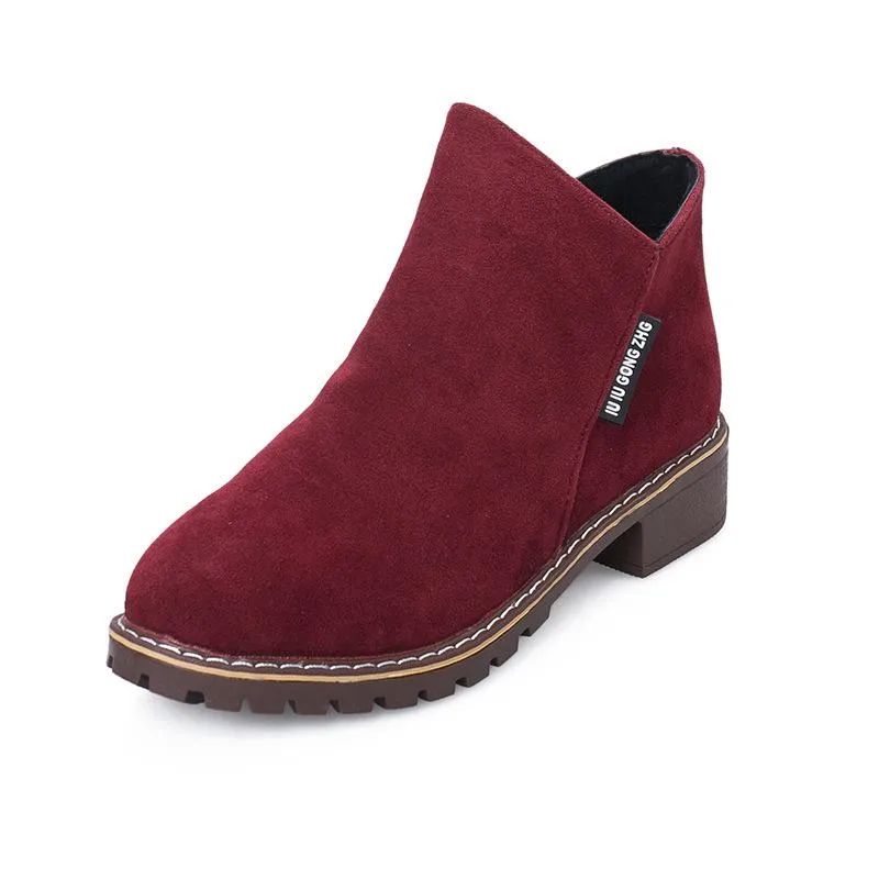 Chicvane Womens Suede Flat Heel Boots Zipper Closure Ankle Boots