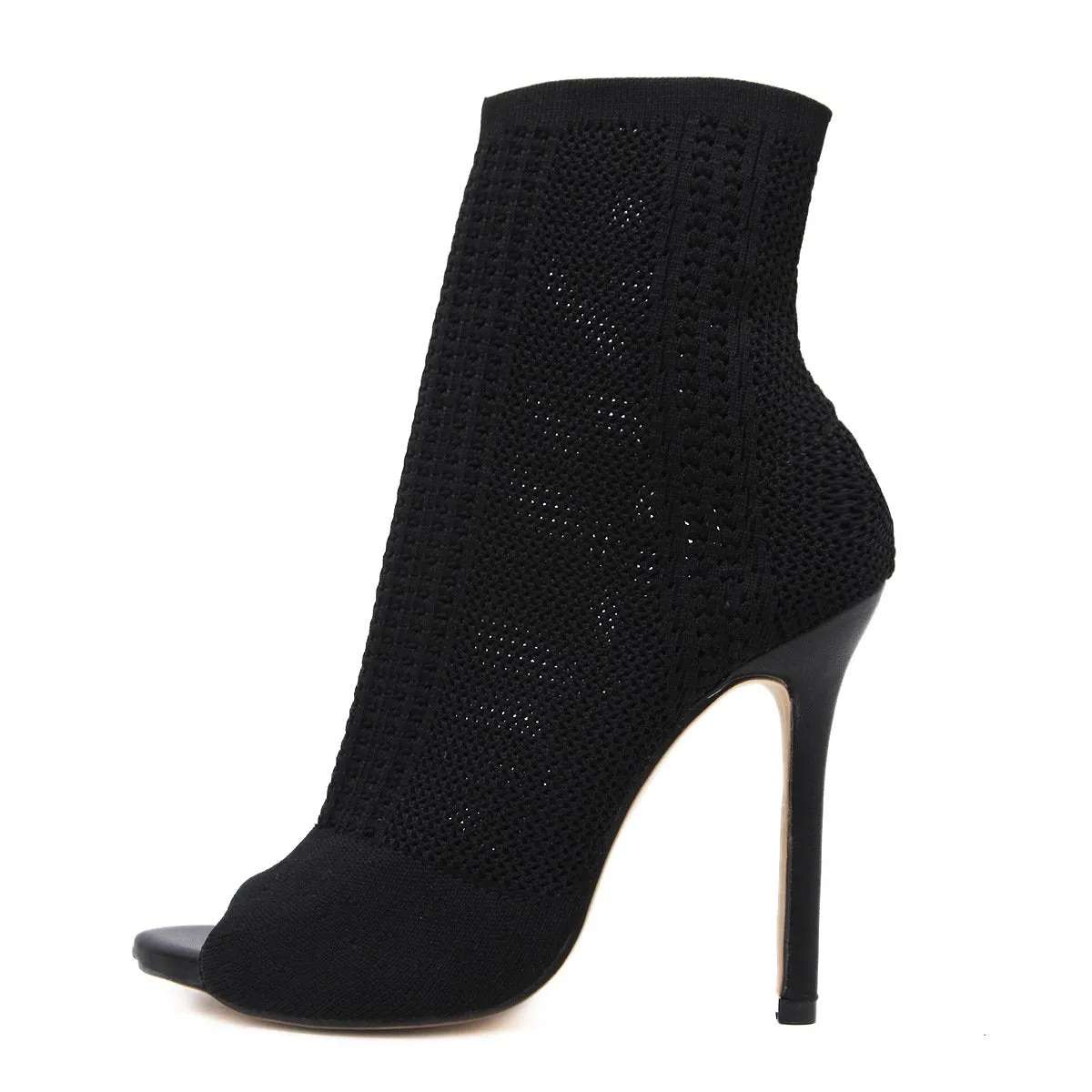 Chicvane Woolen Yarn Open Toe Stiletto Heel Mid Calf Boots For Girls
