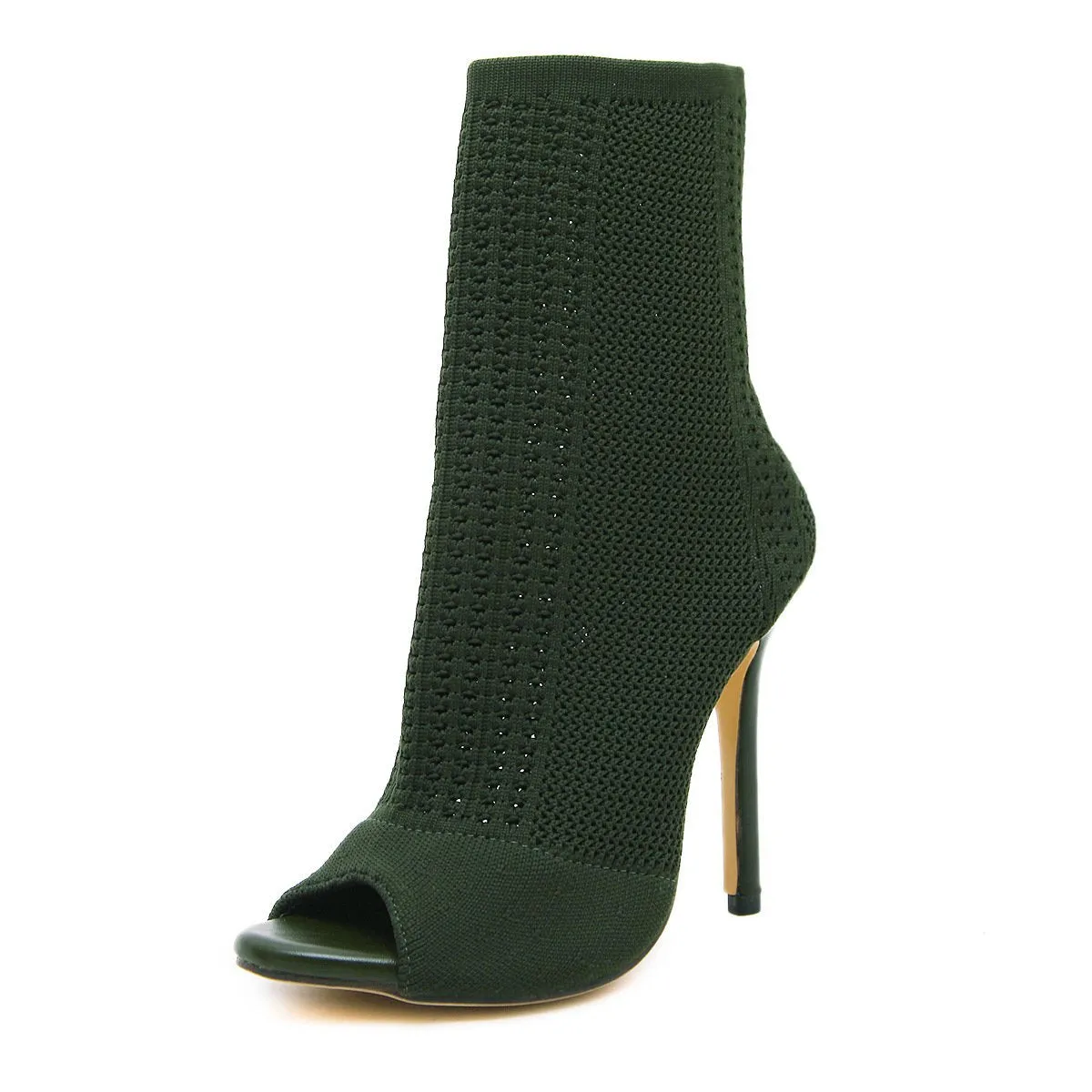 Chicvane Woolen Yarn Open Toe Stiletto Heel Mid Calf Boots For Girls