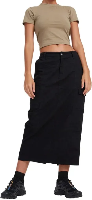 chouyatou Womens Summer Fashion Long Y2k Cargo Skirt A-Line Midi Skirt with Cargo Pockets