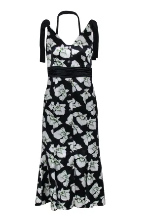 Cinq a Sept - Black w/ White Floral Print Silk Mermaid Dress Sz 4