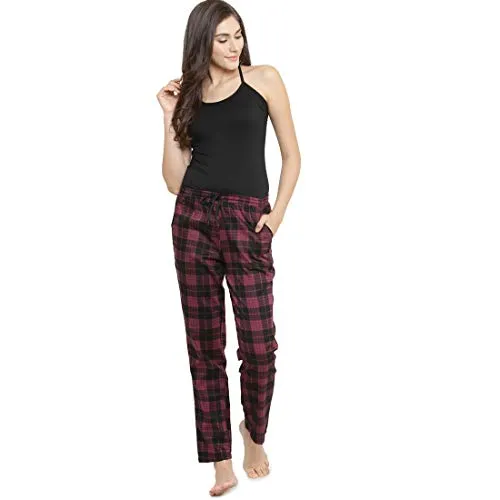 Claura Checked Design Printed Women Pyjama in Cotton (Large) Blue