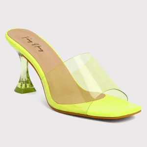 Clear Strap Stilettos - Neon Green