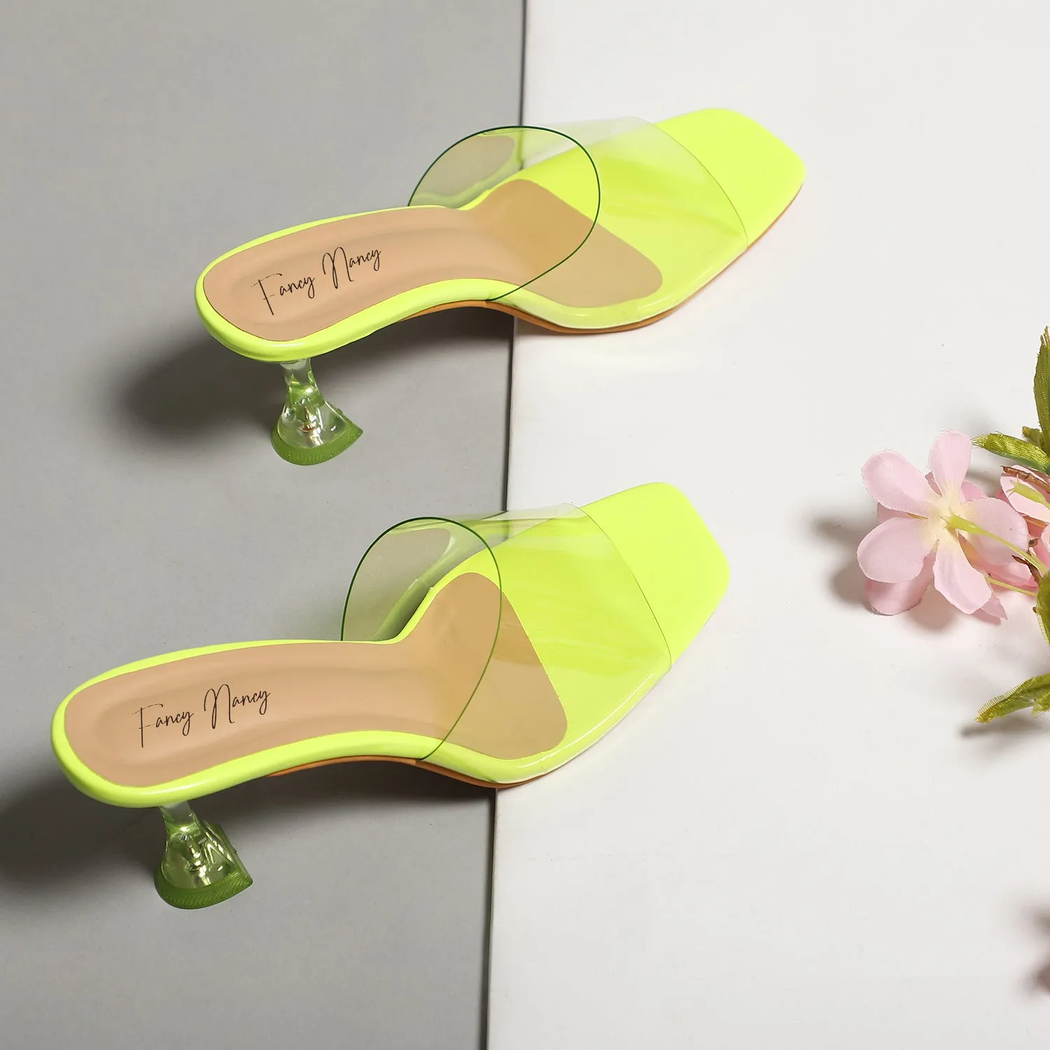 Clear Strap Stilettos - Neon Green
