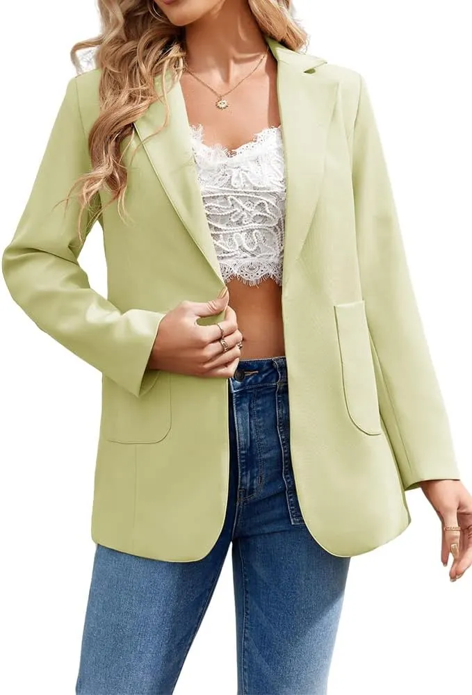 Cnkwei Womens Casual Blazers Open Front Long Sleeve Lapel Collar Work Office Jacket