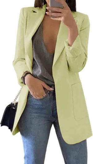 Cnkwei Womens Casual Blazers Open Front Long Sleeve Lapel Collar Work Office Jacket