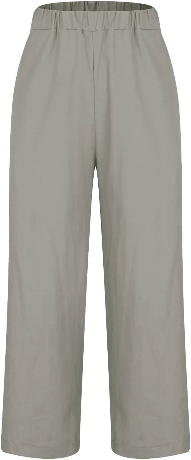 Comfy Womans Dress Pants Summer Loose Cotton Linen Pants Vacation Casual Beach Trousers Flowy Slacks with Pockets
