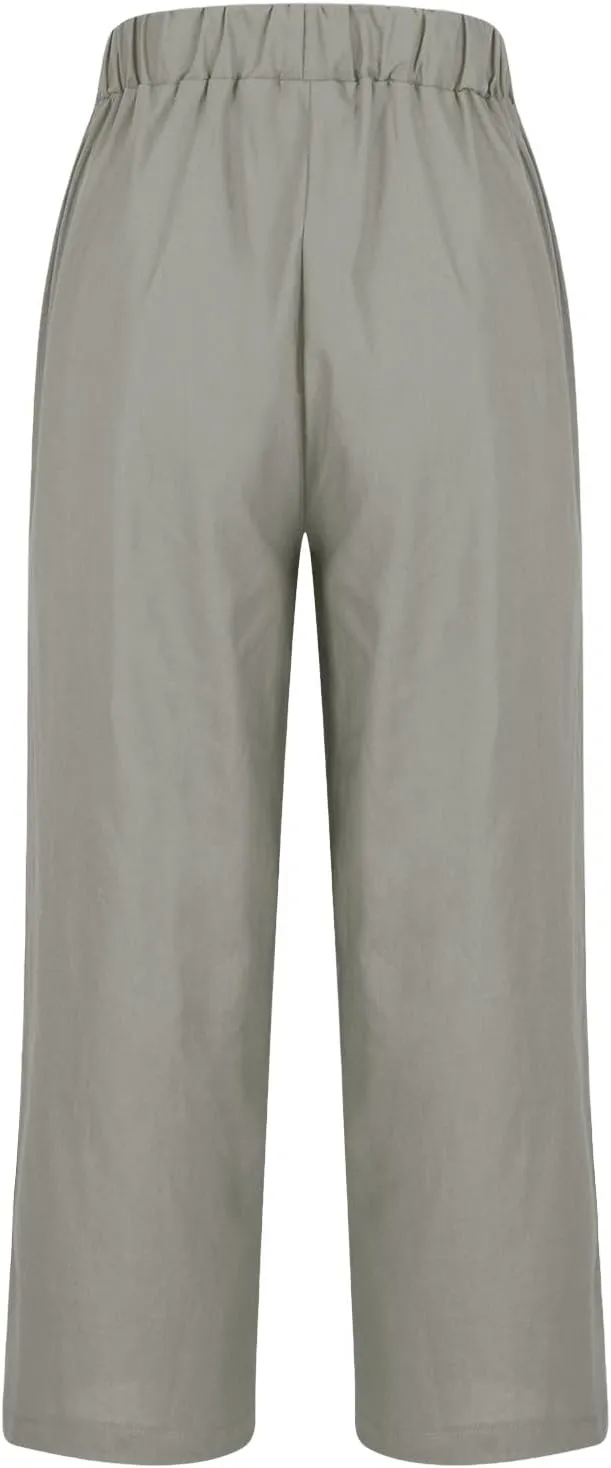 Comfy Womans Dress Pants Summer Loose Cotton Linen Pants Vacation Casual Beach Trousers Flowy Slacks with Pockets