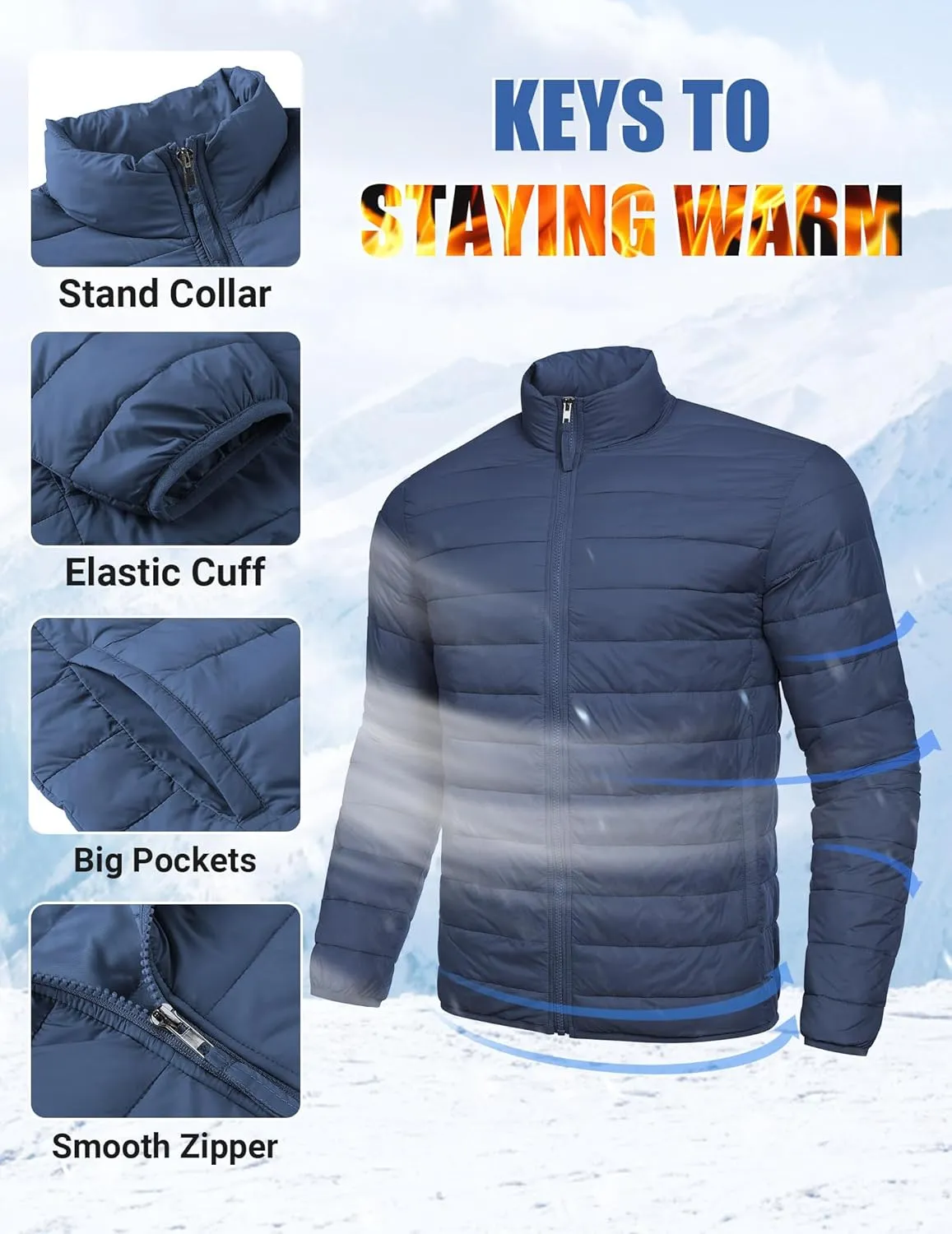 COOFANDY Mens Puffer Jacket Packable Lightweight Jackets Winter Coat Windproof Zipper Down Jacket