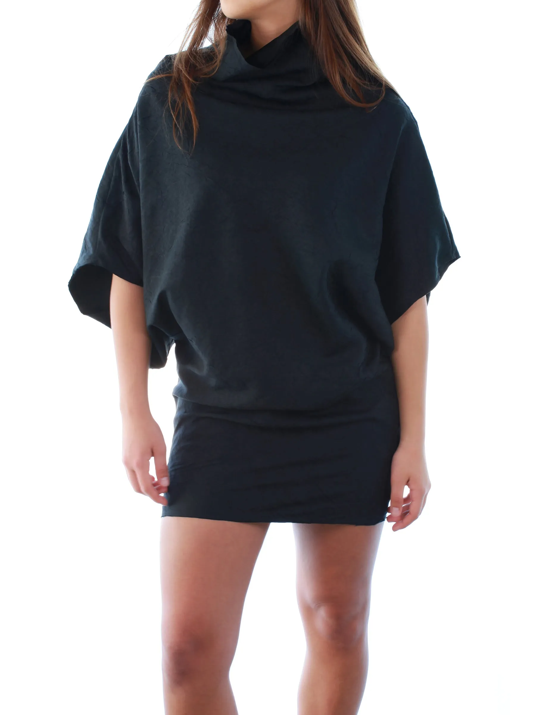 Crinkle Silk Dress in Black