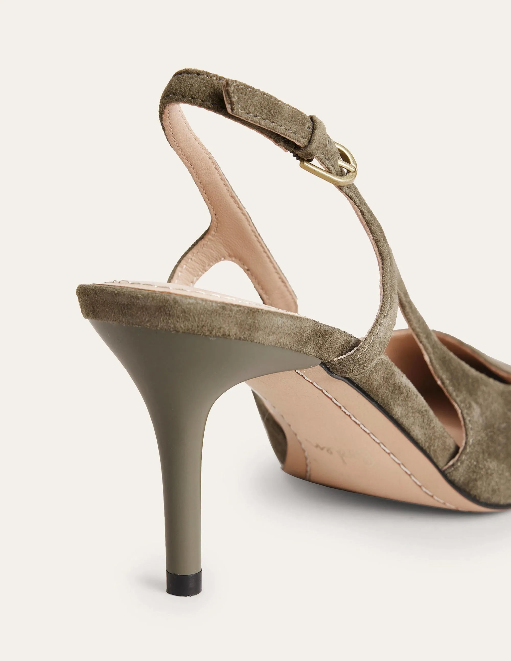 Cut Out Sling Back Heels-Deep Olive Suede