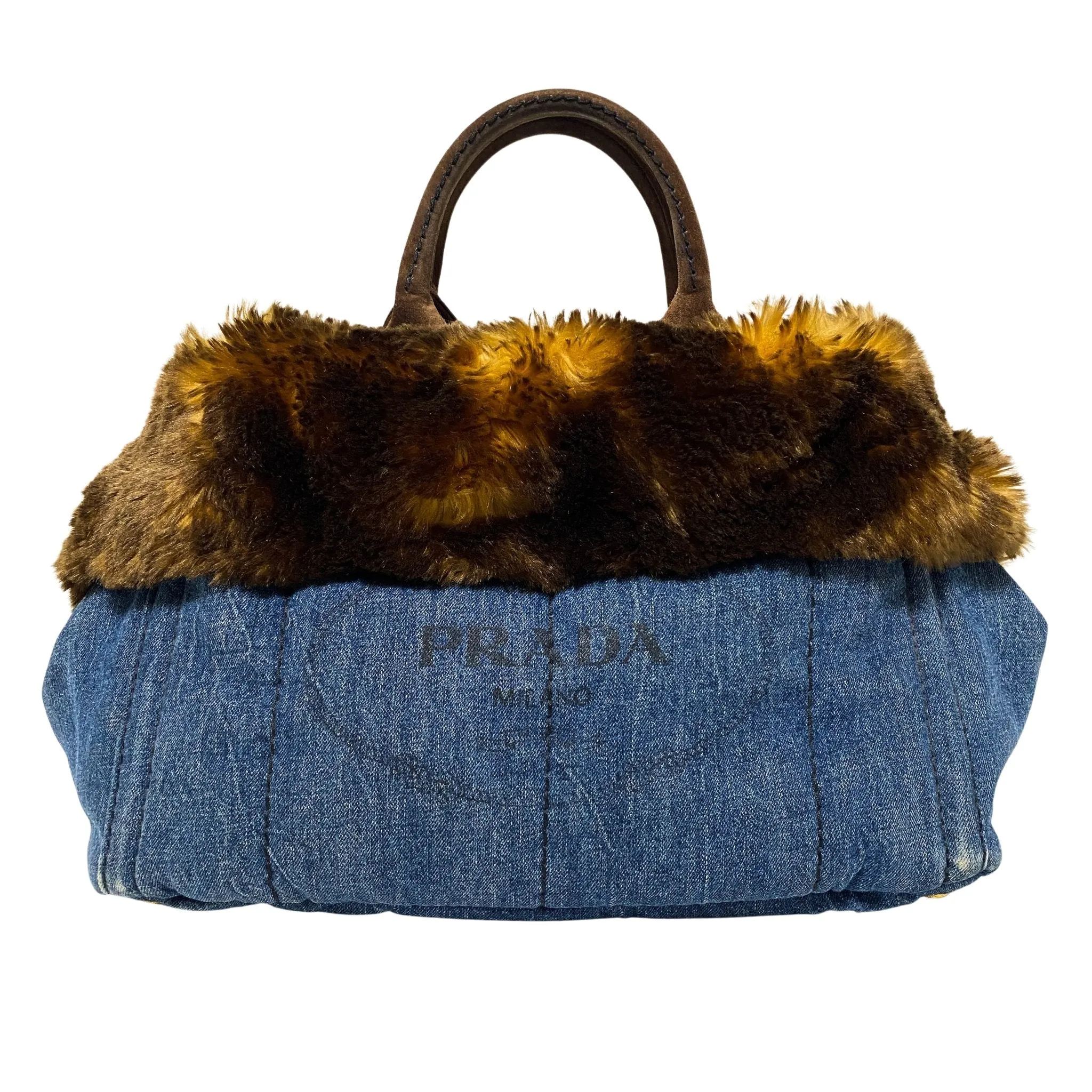 Denim Large Canapa Fur Tote Bag