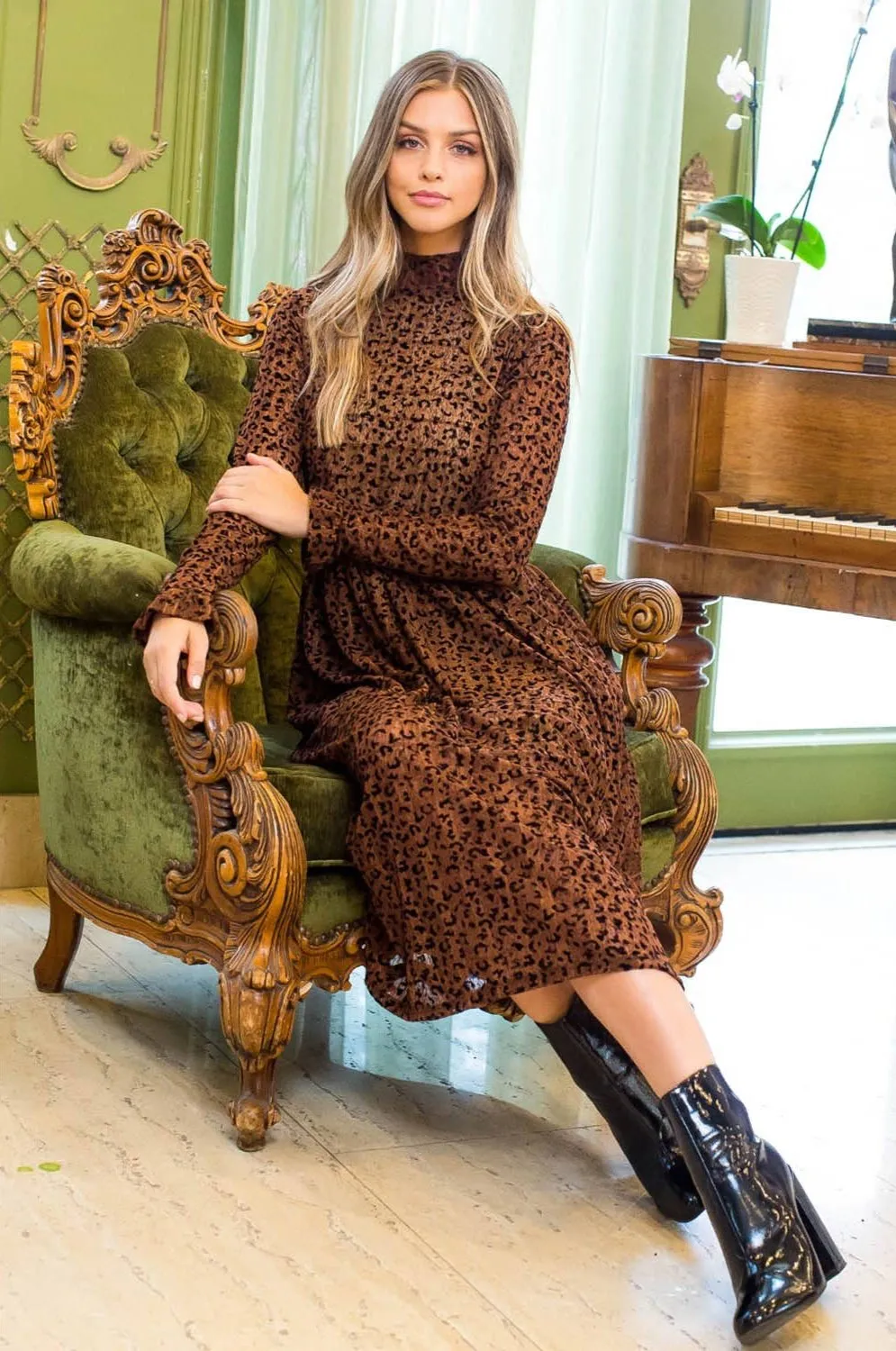 Devore Leopard Print Midi Dress
