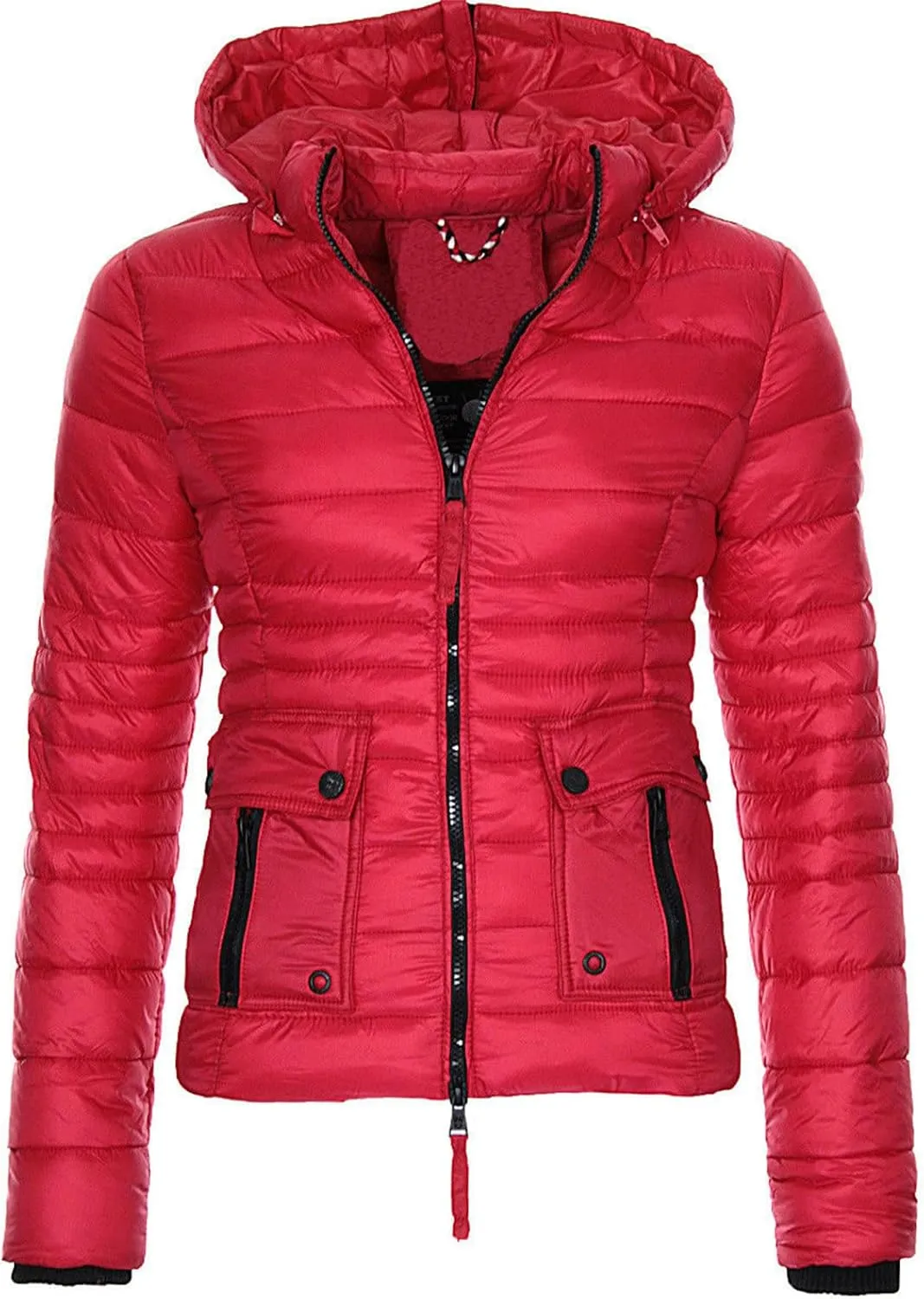 DGHM-JLMY Women Slim Cotton Padded Jacket Winter Hood Coat Quilted Thicken Puffer with Removable Hood Warm Down Puffer Jacket