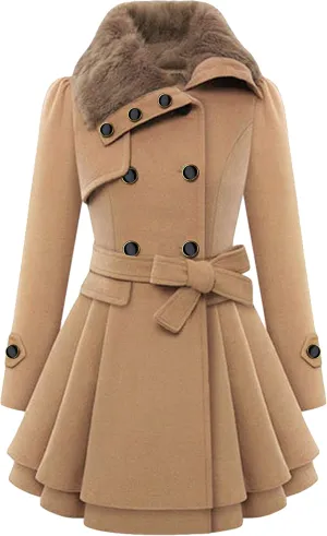 DIACACY Women's Fashion Faux Fur Lapel Peacoat Double-Breasted Thick Wool Trench Warm Coat Jacket