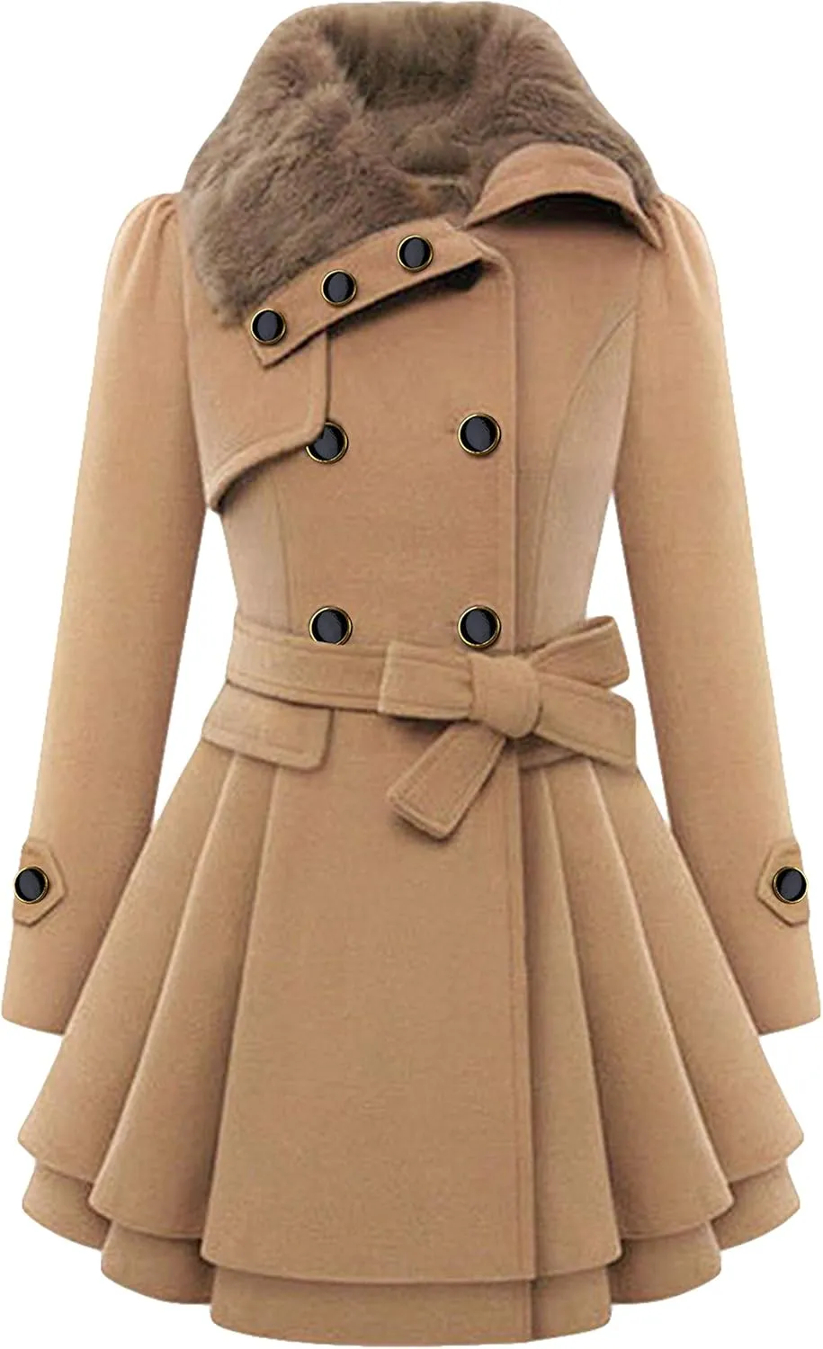 DIACACY Women's Fashion Faux Fur Lapel Peacoat Double-Breasted Thick Wool Trench Warm Coat Jacket