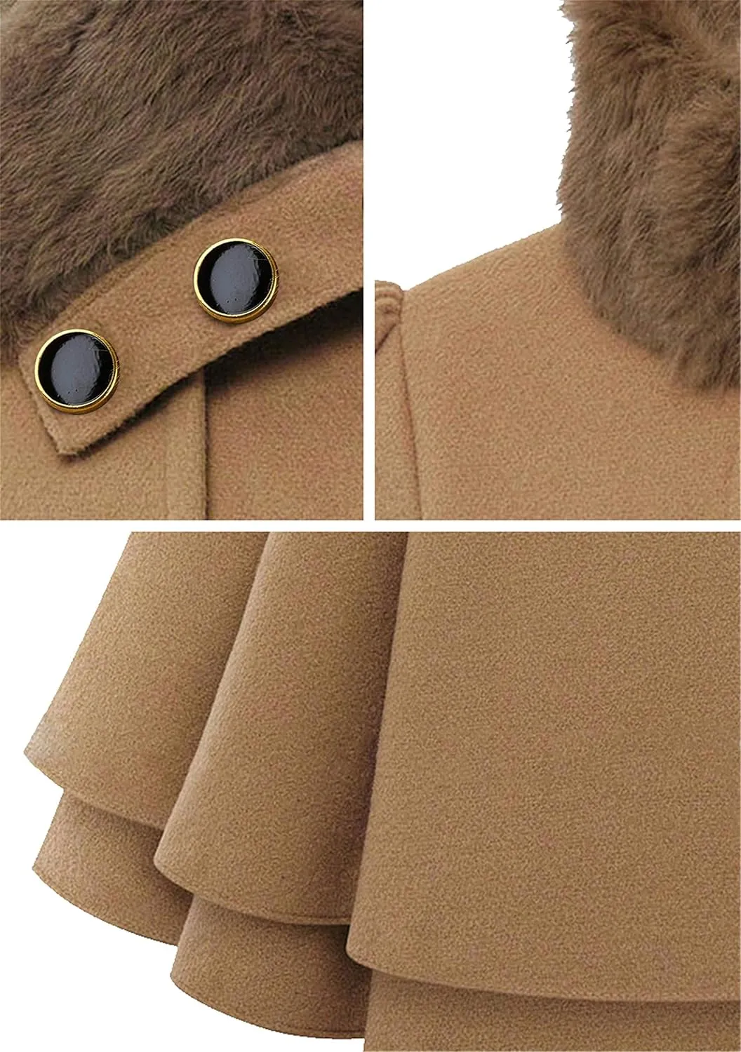 DIACACY Women's Fashion Faux Fur Lapel Peacoat Double-Breasted Thick Wool Trench Warm Coat Jacket