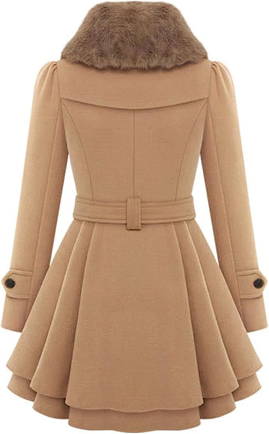 DIACACY Women's Fashion Faux Fur Lapel Peacoat Double-Breasted Thick Wool Trench Warm Coat Jacket