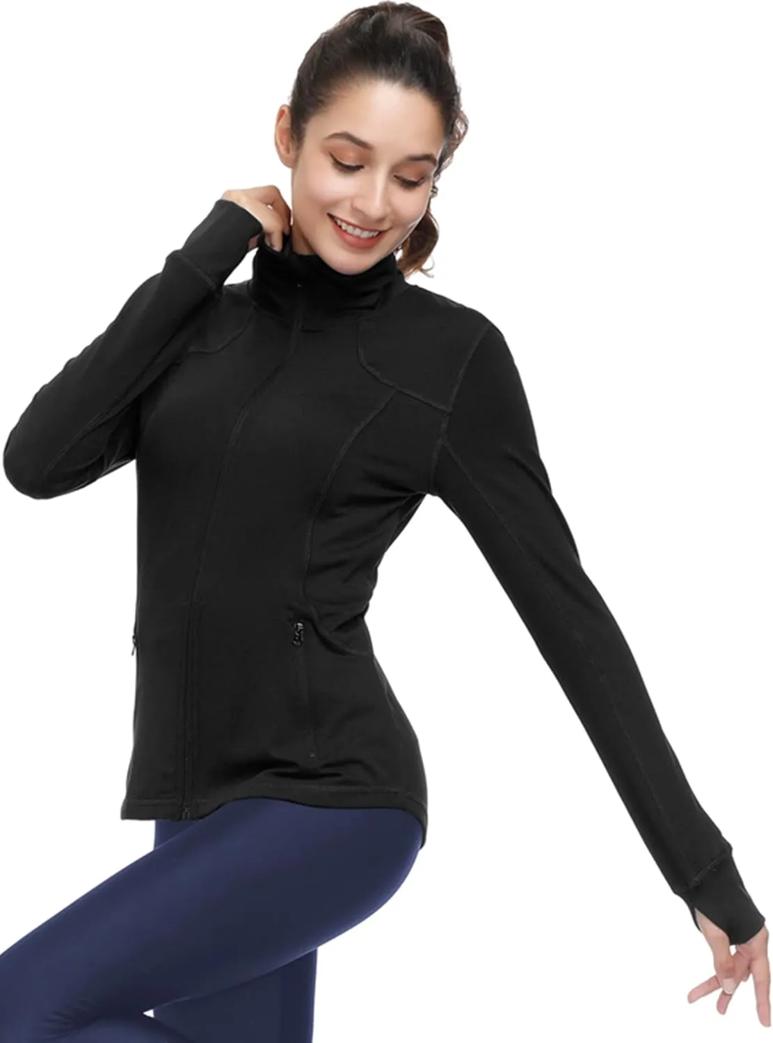 Dolcevida Womens Sports Jackets Zip Up Workout Yoga Jacket with Pockets