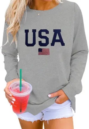 Dressmine Womens Casual Long Sleeve Graphic Tee Shirts Crew Neck Sweatshirts Pullover Tops for Women
