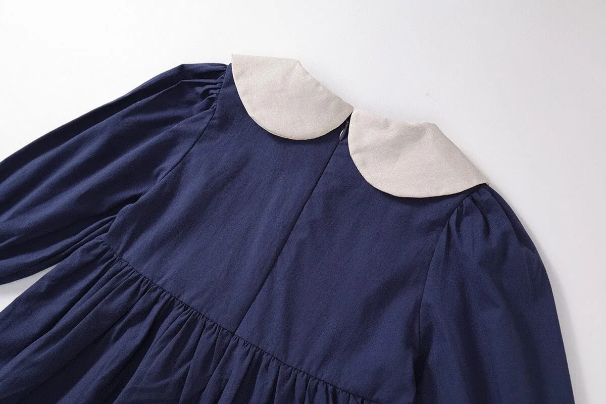 Embroidered Bunny Doll Collar Long Sleeve Dress