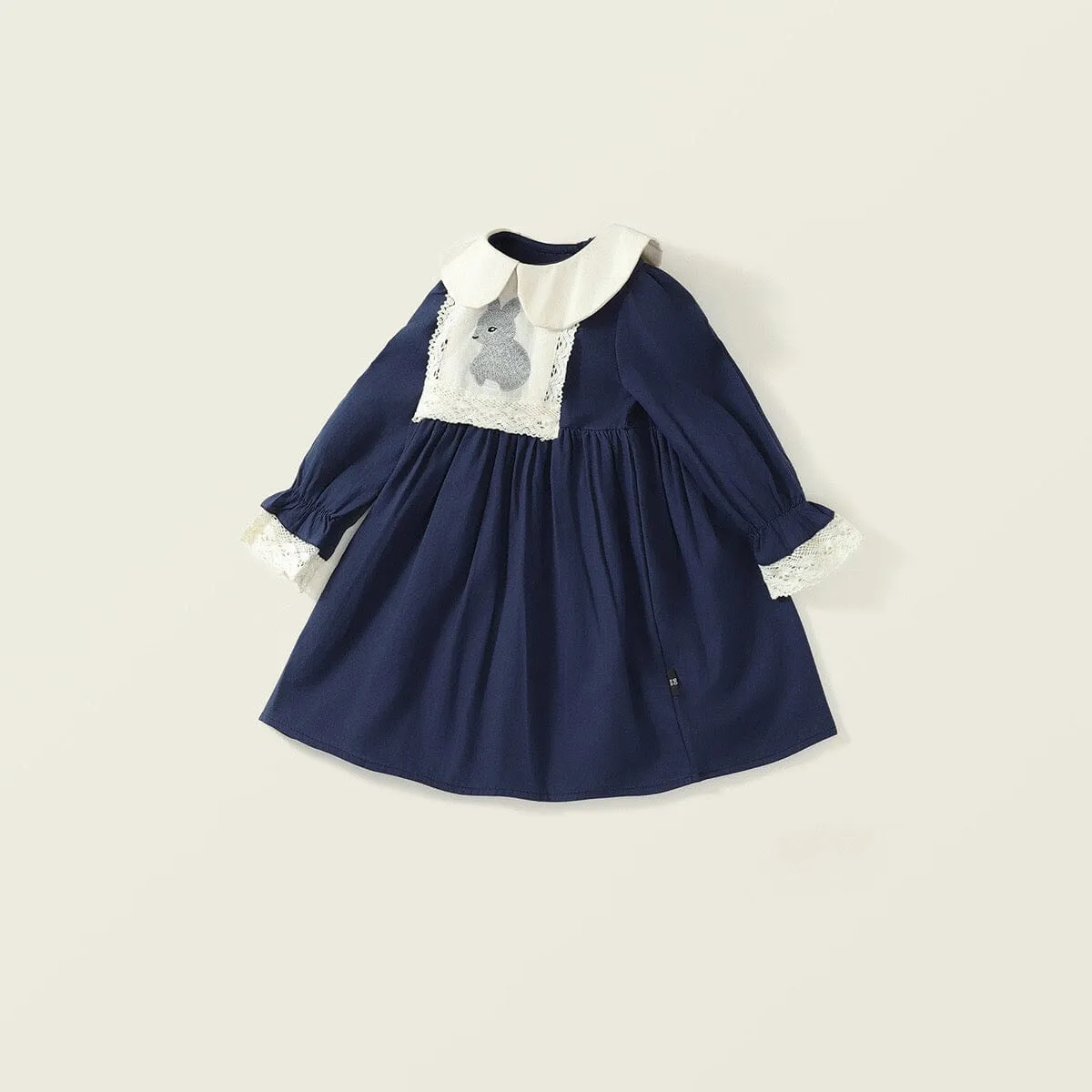 Embroidered Bunny Doll Collar Long Sleeve Dress