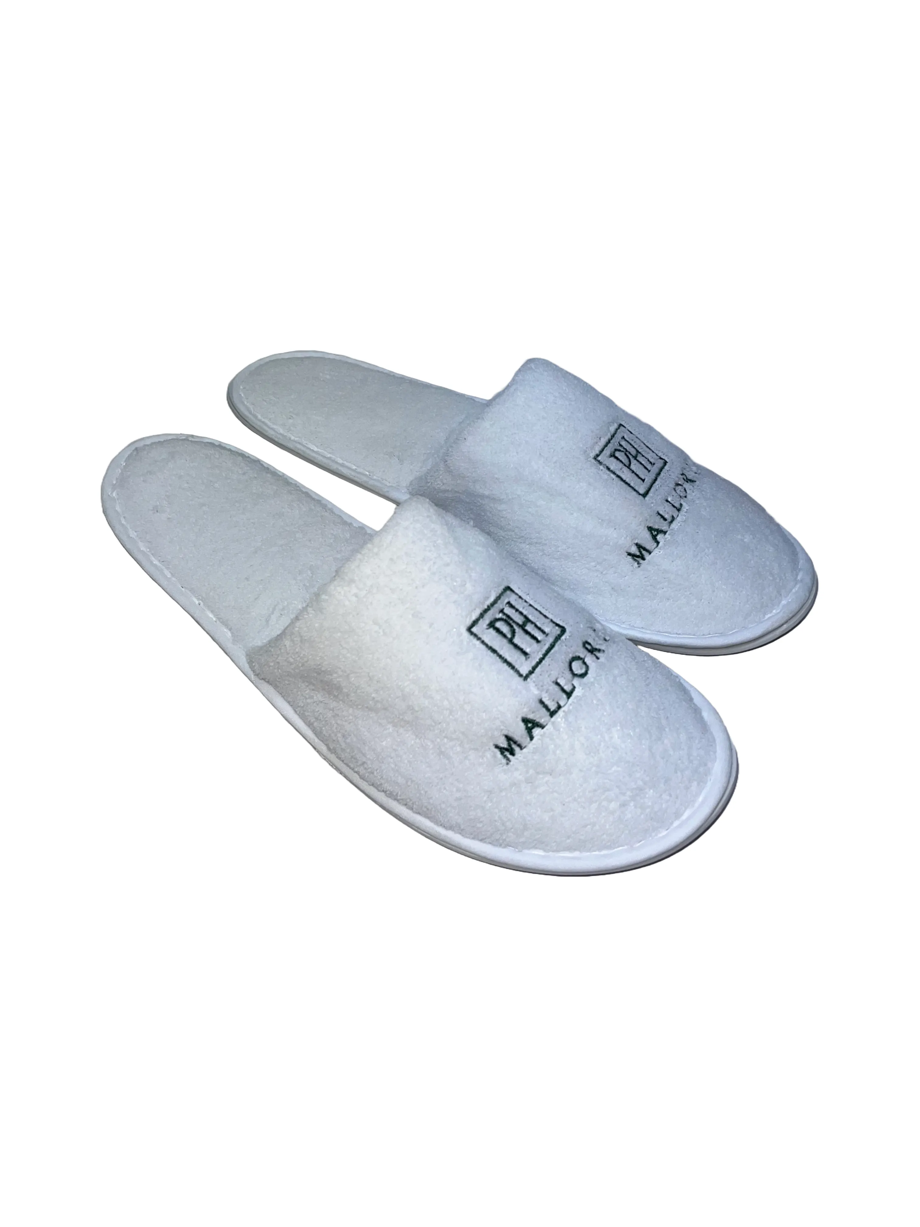 Embroidered Luxury Velour Closed Toe Slippers White