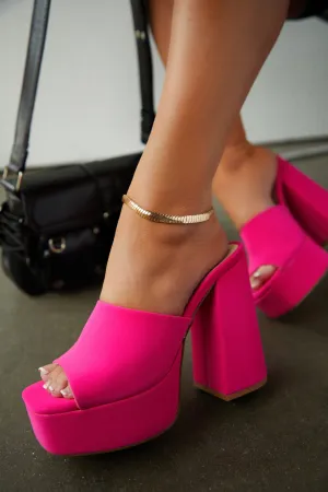 Emily Platform Block Heel Mules - Pink