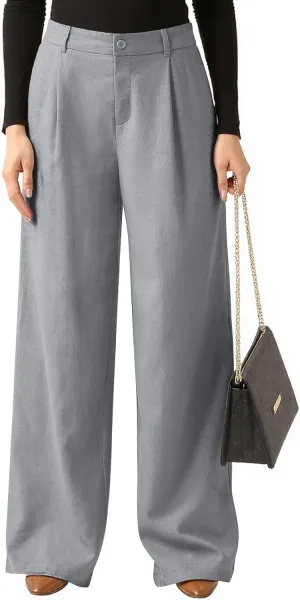 fanmpghleoo Linen Pants Women Summer Elastic High Waisted Wide Leg Dress Pants Business Casual Linen Trousers with Pockets