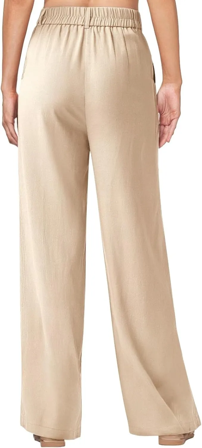 fanmpghleoo Wide Leg Dress Pants for Women High Waisted Linen Pants Women Summer Tall and Long Linen Trousers with Pockets