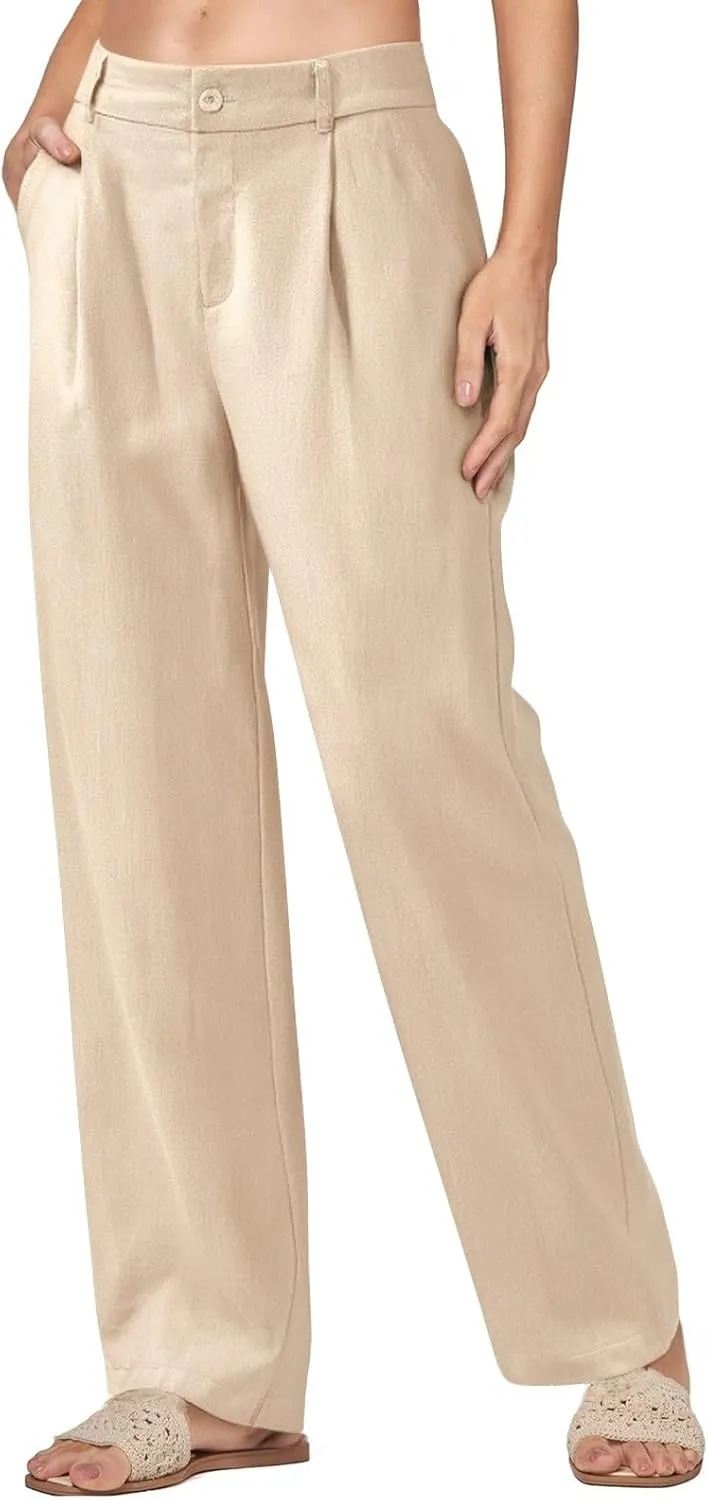 fanmpghleoo Wide Leg Dress Pants for Women High Waisted Linen Pants Women Summer Tall and Long Linen Trousers with Pockets