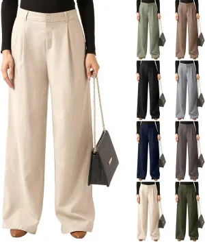 fanmpghleoo Wide Leg Dress Pants for Women High Waisted Linen Pants Women Summer Tall and Long Linen Trousers with Pockets