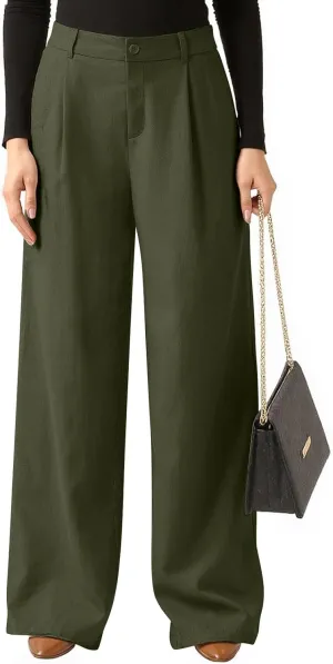 fanmpghleoo Wide Leg Dress Pants for Women High Waisted Linen Pants Women Summer Tall and Long Linen Trousers with Pockets