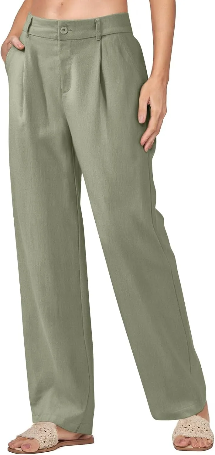 fanmpghleoo Wide Leg Linen Pants for Women Elastic High Waisted Dress Pants Office Linen Trousers Business Casual Slacks