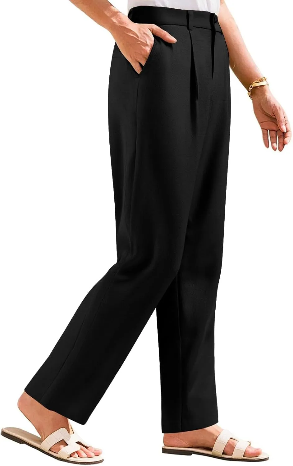 fanmpghleoo Wide Leg Linen Pants for Women Elastic High Waisted Dress Pants Office Linen Trousers Business Casual Slacks