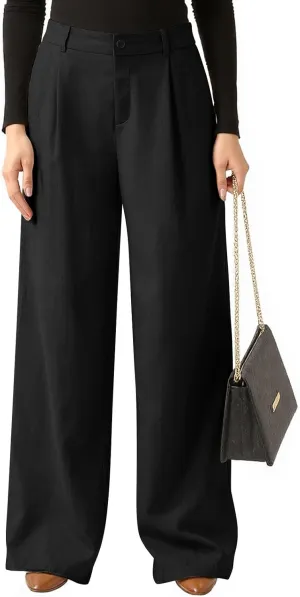 fanmpghleoo Wide Leg Linen Pants for Women Elastic High Waisted Dress Pants Office Linen Trousers Business Casual Slacks