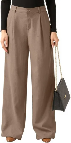 fanmpghleoo Wide Leg Linen Pants for Women Elastic High Waisted Dress Pants Office Linen Trousers Business Casual Slacks