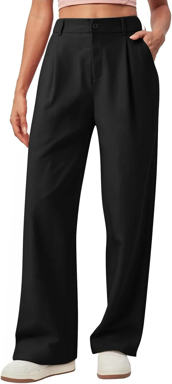fanmpghleoo Wide Leg Linen Pants for Women Elastic High Waisted Dress Pants Office Linen Trousers Business Casual Slacks