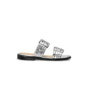 Feminine Buckle Two Strap Sandal (Silver)