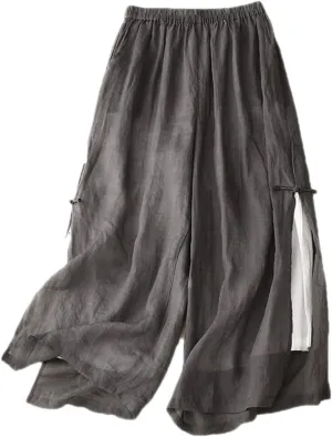 Firzero Women Summer Pants Cotton Linen Pants 2024 Casual Wide Leg Elastic Waist Trousers Loose Fit Straight Leg Pants