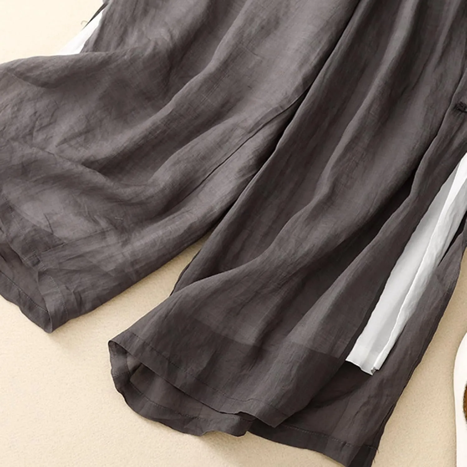 Firzero Women Summer Pants Cotton Linen Pants 2024 Casual Wide Leg Elastic Waist Trousers Loose Fit Straight Leg Pants