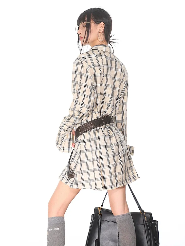 Flare Long Sleeve Pleated Mini Shirt-Dress