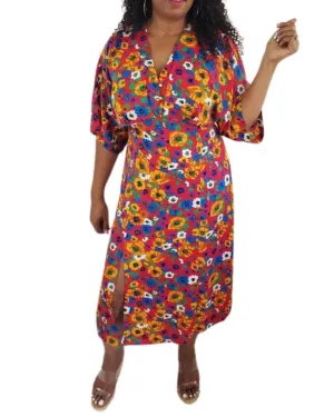 Floral Print Midi Dress in Multi | Multi