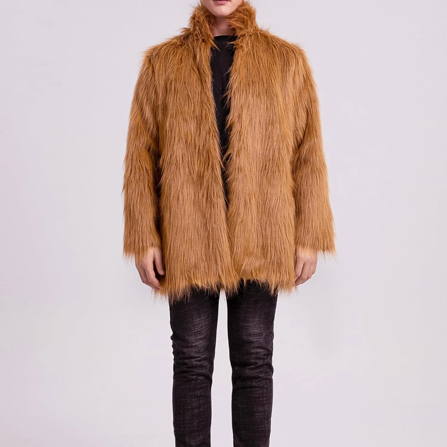 FOMOYUU Men's Fashion Warm Thick Coat Jacket Faux Fur Outwear Cardigan Overcoat Winter Coat Lightweight Jacket Long Trench