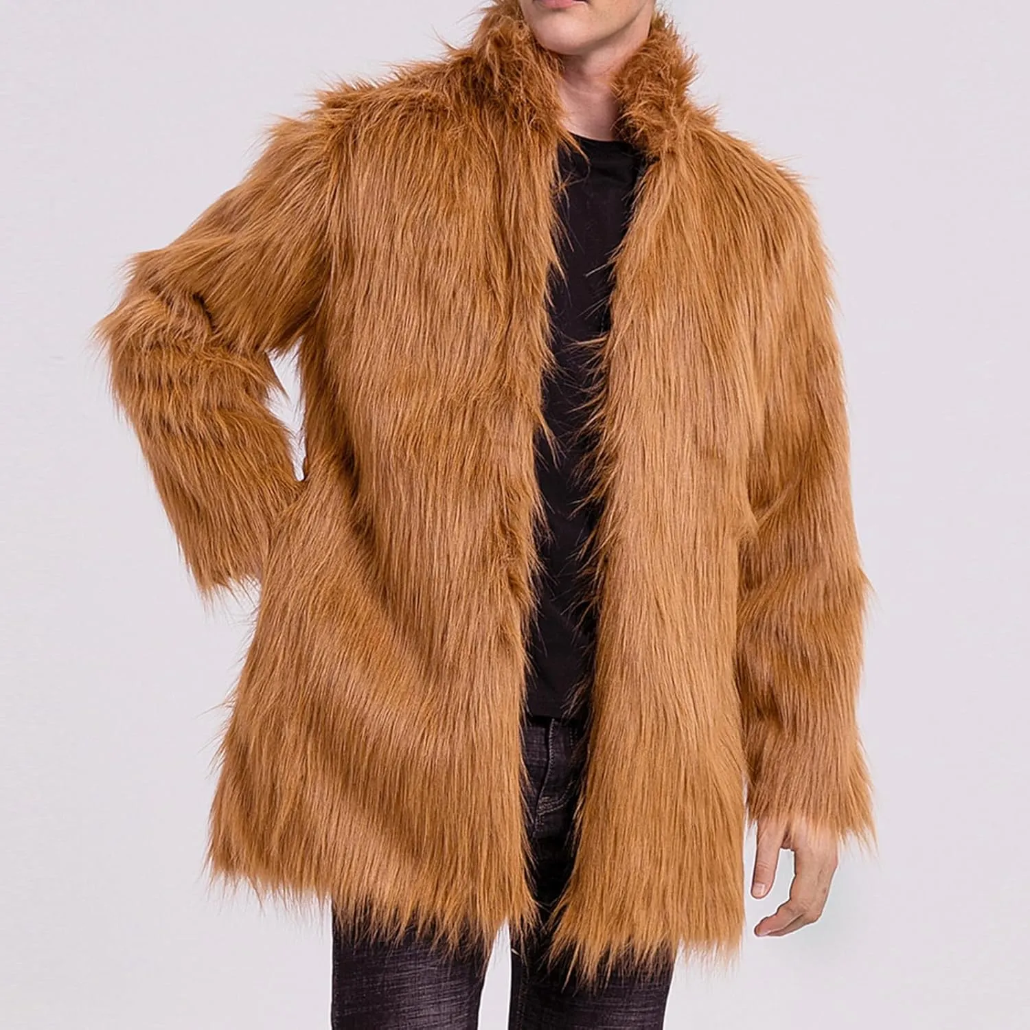 FOMOYUU Men's Fashion Warm Thick Coat Jacket Faux Fur Outwear Cardigan Overcoat Winter Coat Lightweight Jacket Long Trench