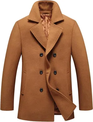 FTCayanz Men's Winter Pea Coat Slim Fit Trench Coats Double Breasted Warm Wool Blend Overcoat