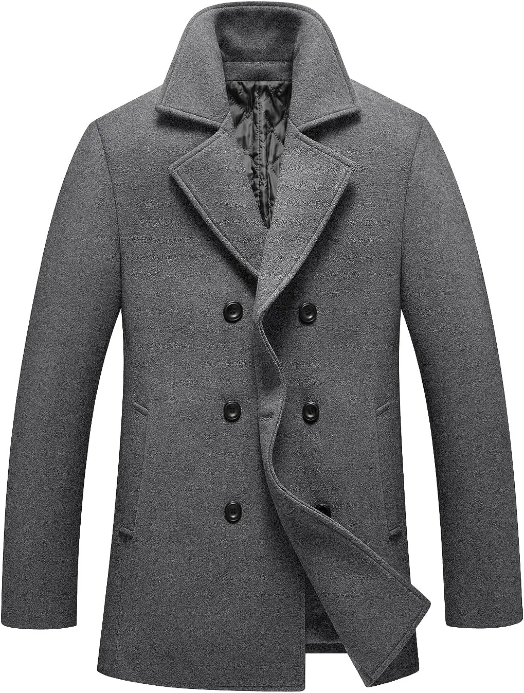 FTCayanz Men's Winter Pea Coat Slim Fit Trench Coats Double Breasted Warm Wool Blend Overcoat