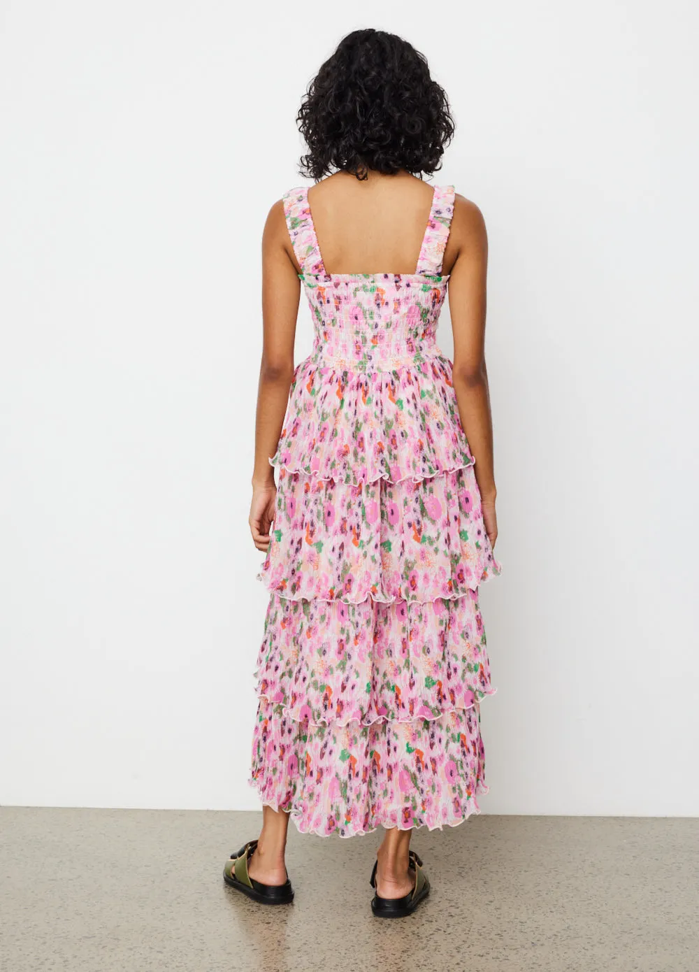 Georgette Flounce Smock Dress
